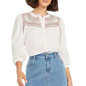 NIC+ZOE Women’s Embroidered Cotton Button-Up Jersey Knit Blouse size XL NWT